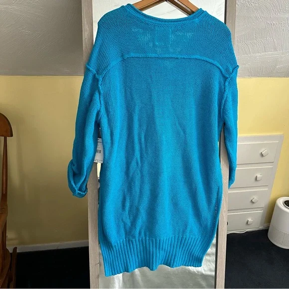 Free People Women's Firefly Knit Tunic Oversized Sweater Surf Blue XS NWT Boho - Picture 7 of 16